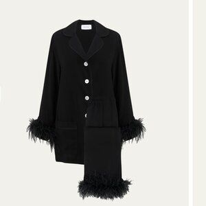 Sleeper  Black Party Pajama Set with Feathers